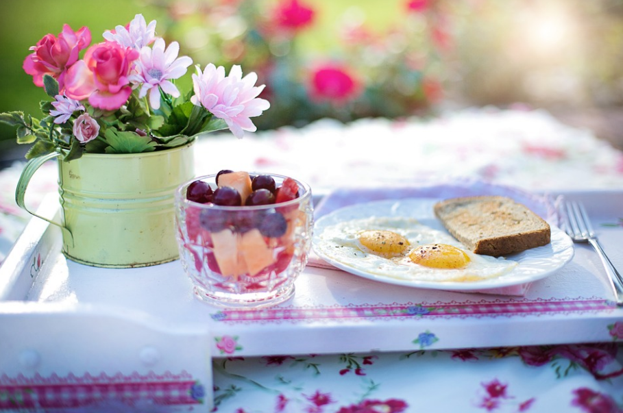 eggs, breads, and fruits